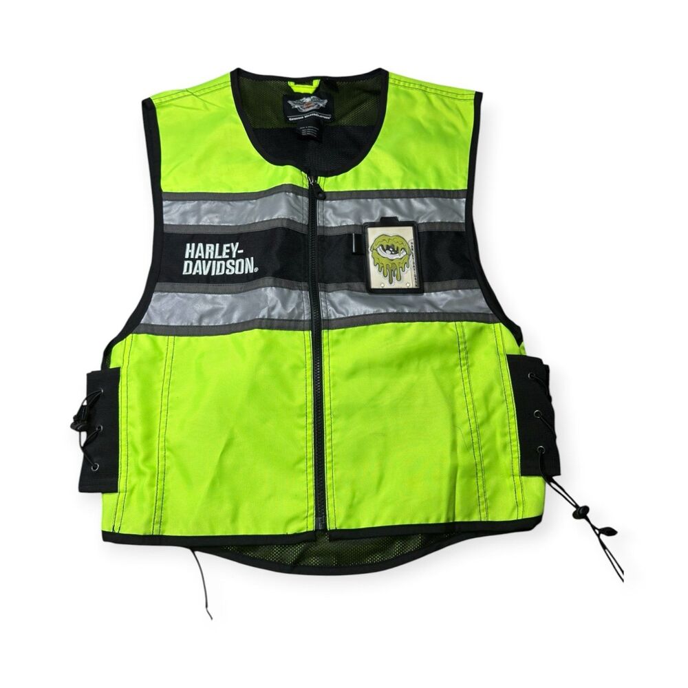 Harley-Davidson High Visibility Safety Vest Neon Green Reflectors Size Large Y2K